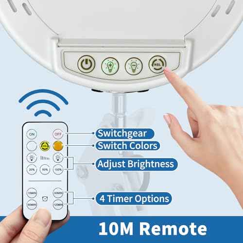 15x Magnifying Glass with Light and Clamp Stand - Long Arm Magnifying Lamp with Remote & Dust Cover - Hands-Free 5 Color Desktop LED Magnifier Lamp with Light for Reading, Crafts, Hobbies, Close Work