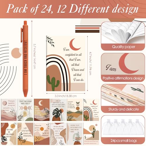 24 Set/48 Pcs Positive Affirmation Gift Set Gratitude Notebooks with Pens Small Bags Motivational Encouragement Notepads Daily Affirmations Journal for Women Stress Relief Self Care (Rainbow)