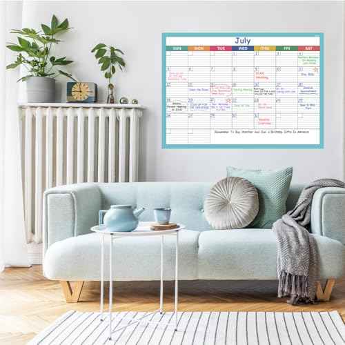 Dry Erase Calendar for Wall - Undated 1 Month Wall Calendar Dry Erase, 40" x 28", Erasable & Reusable Laminated White Board Calendar with 8 Round Stickers, Great Layout Wall Calendar Dry Erase for Home