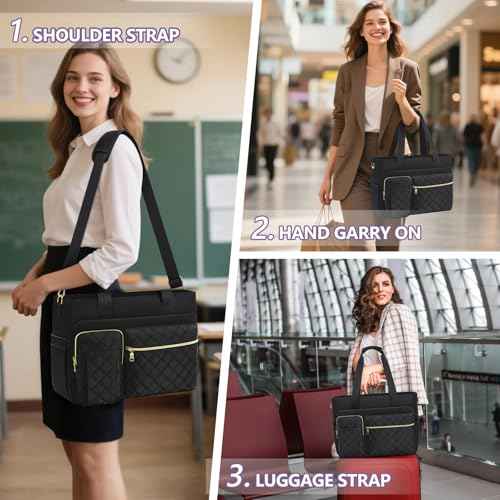 SDYSM Teacher Tote Bag 15.6 inch Laptop Bag Work Bags for Women Nurse Tote Professional Computer Messenger Shoulder Bags Laptop Briefcase for Office, College, Nursing, Black