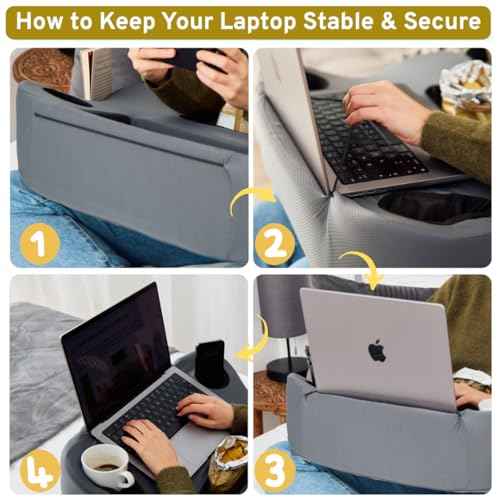 Lap Desk Pillow - Cushioned Lap Pillow for Reading, Gaming, Work & Travel, Soft & Portable Laptop Desk for Bed, Couch, or Car, Ergonomic Support for Laptops & Tablets (Grey)