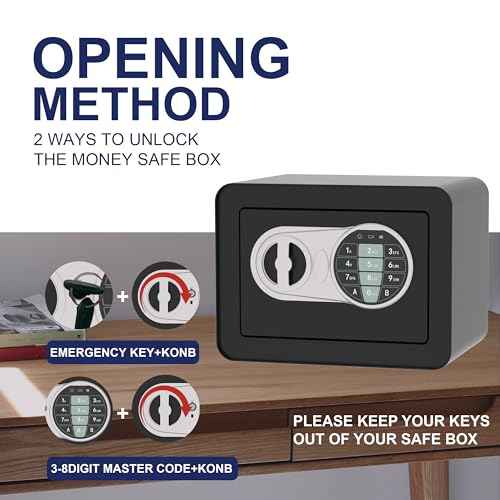Small Safe Box - Home Safe for Money Jewelry Documents, Solid Lock Box, Mini Security Box for Kids with Digital Electronic Security Keypad for Home Office Hotel (Black)