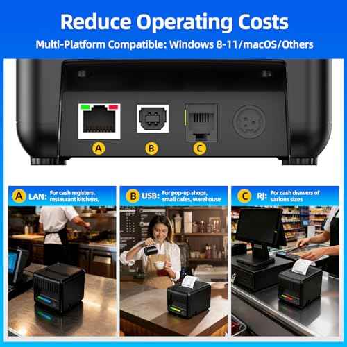 POS Receipt Printer, 80mm Thermal Printer with Auto Cutter, Large-Capacity Paper Bin, Wall-Mountable, High-Speed Printing, Compatible with Square, Shopify, Cash Drawer, Fits Catering/Retail/Logistics