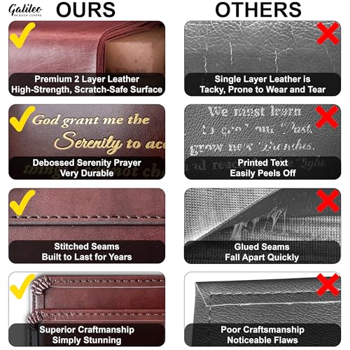 GALILEO¢ç Double AA Big Book Cover & 12 Steps & 12 Traditions | Perfect Gift | Alcoholics Anonymous | PU Leather | AA Book Covers for Hardcover | Serenity Prayer (Snap Button Closing/Navy Blue)