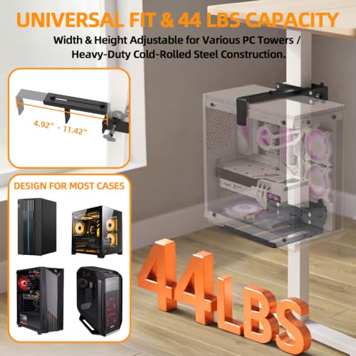 Under Desk PC Mount Clamp-On for Standing Desk Legs, 44 lb Capacity