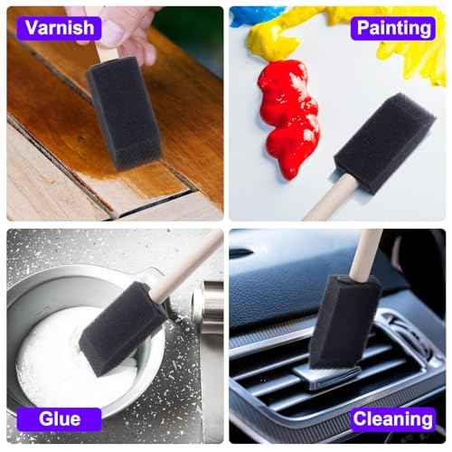 5 Pcs 1 inch Foam Paint Brushes Black Sponge Brushes Wood Handle Foam Brushes for Painting Varnishes DIY Craft Projects