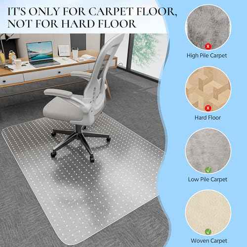 Office Chair Mat for Low Pile Carpet, 48¡± x 36¡± Transparent Office Desk Chair Mat for Carpeted Floors, Studded Carpet Floors Protector Mat for Home & Offices