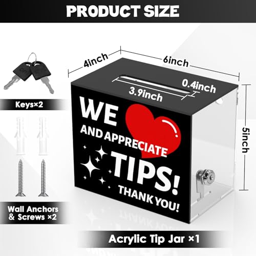 CHONOVO Lockable Acrylic Tip Jar with Thank You Design - Black Variation 1