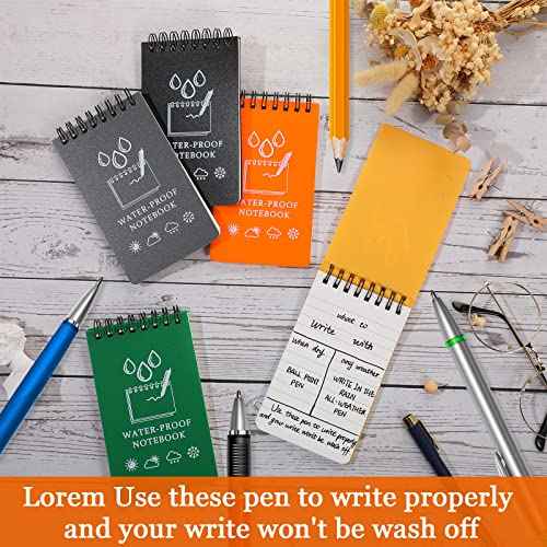 50 Pcs Waterproof Notebook Bulk, 5 x 3 Inch Pocket Notepad Top Spiral Memo All Weather Police Notebook Tactical Journal Writing Note Pad for Outdoor Activities Recording, Black Gray Blue Yellow Orange