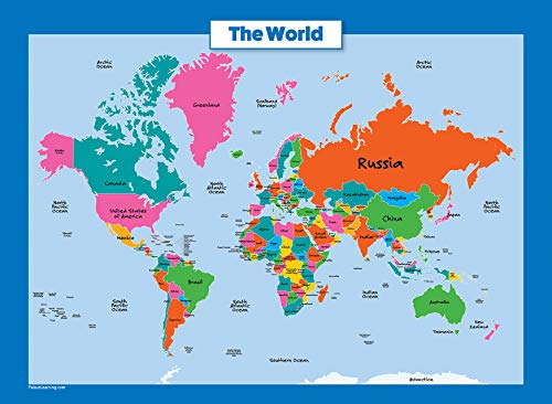 World Map & USA Map for Kids - Laminated 2 Poster Set | Educational Wall Charts (18 x 24)