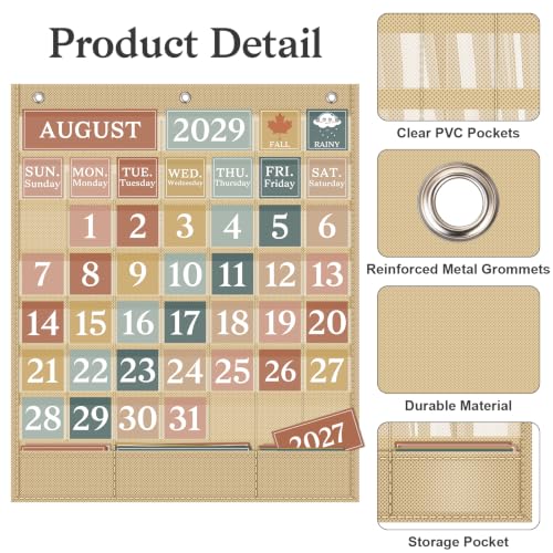 Boho Classroom Calendar Pocket Chart Set with 118 Cards - Educational Organizer