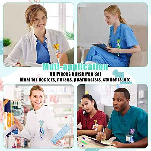 Sasylvia 80 Pcs Nurse Badge Reel Bulk Nursing Badge Accessories with Mini Highlighter Pen Marker Retractable Ball Pen Keychain Clip for Doctor Medical Assistant CNA Week Appreciation Gifts