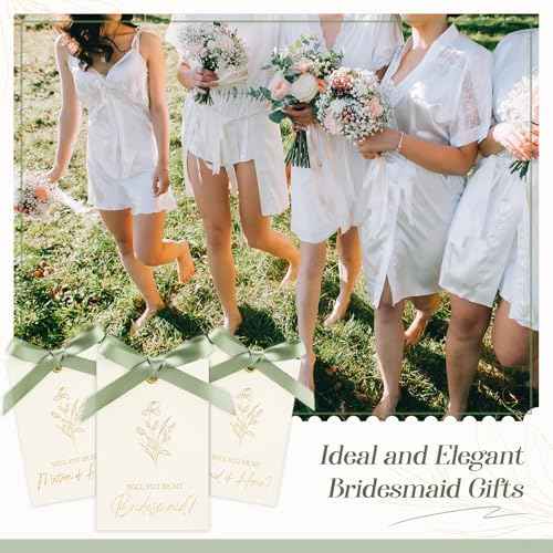 11 Pcs Bridesmaid Proposal Card with Ribbon Bow Floral Metallic Bridal Gift 8 Will You Be My Bridesmaid 2 Maid of Honor 1 Matron of Honor Invitation for Bridal Shower(White, Sage Green)