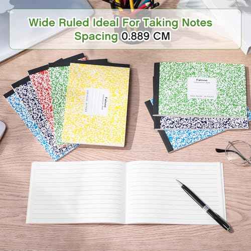 Fainne 30 Pack Composition Notebooks Half Size 4-7/8 x 7-1/2 Inches Wide Ruled Half Page Composition Notebook for Journal School Classroom Supplies 40 Sheet(Multi Color,Snowflake Style)