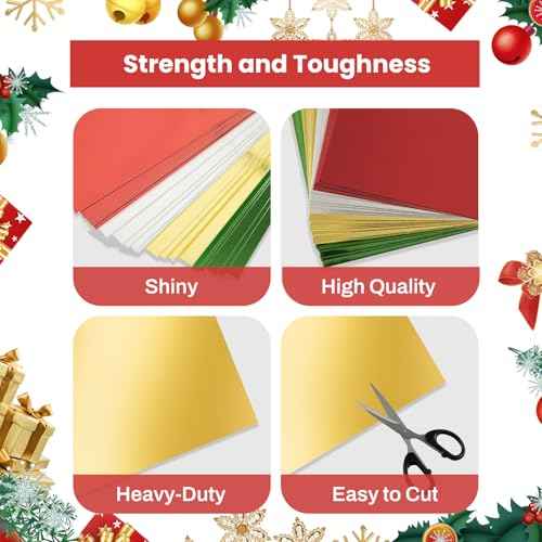 24 Sheets Christmas Metallic Cardstock Paper 8.5 X 11", 92lb Thick Gold Foil Cardstock Shiny Mirror Paper Glitter Paper for Crafts Scrapbook Card Making Invitations (Red Green Gold Silver)