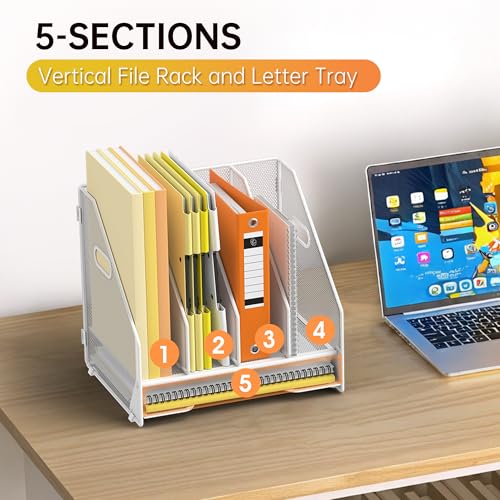 Docnest White Mesh Desk File Organizer with 4 Vertical Compartments - Model White-4 Compartments