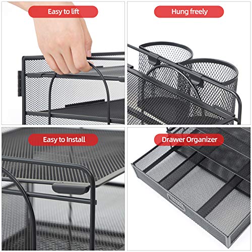 Marbrasse Desk Organizer and Accessories4-Tier Paper File Letter Tray Accessories & Workspace Desk Organizers with Drawer and 2 Pen Holders for School Home Office Supplies (Black)