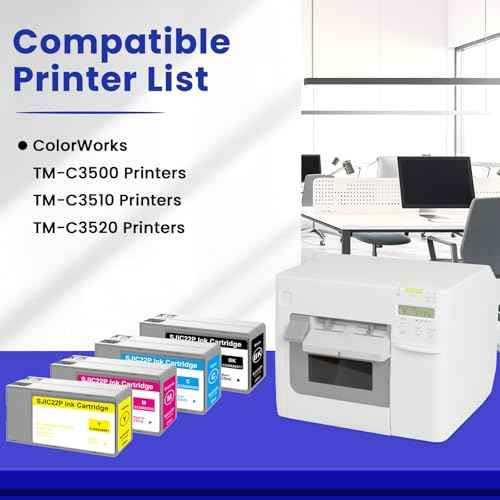 SJIC22P Ink Cartridge (with New Chip) Replacement for SJIC22P C33S020577 C33S020581 C33S020582 C33S020583 Ink for ColorWorks TM-C3500 TM-C3510 TM-C3520 Printer Ink, 4-Pack TM-C3500 Ink Refill