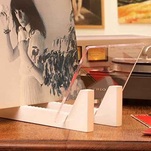 KAIU Vinyl Record Storage - Solid Wood with Crystal Clear Acrylic Holder - Premium Design, Perfect 12" LPs or 7" Singles Display Unit - Stores and Supports up to 50 Albums (Modern White)
