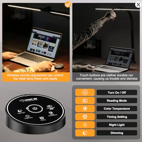Black Pzloz LED Desk Lamp with Clamp, 24W, 5 Color Modes, Adjustable Light for Office & Home