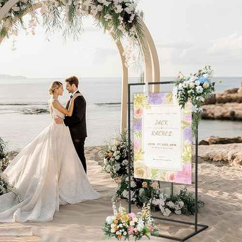 Wedding Welcome Sign Stand, Welcome to Our Wedding Sign Holder with Leather Hanging Strap,50"x30"x 20"Heavy Duty Easel Stand for Sign Suitable for Wedding, Birthday, Halloween, (Black)