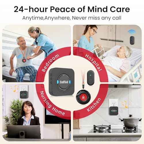 CallToU Wireless Caregiver Pager with 2 Call Button ? 500FT Long Range Caregive Pager System for Elderly, Seniors, Patients ? Easy-to-Use Emergency Alert Call Button for Home Safety (CC01BL 2-1)