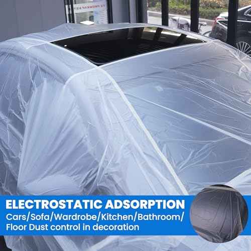 TAPEBEAR Upgrade Pre-Taped Masking Film Extra Thick, High Temp Tape and Drape 3-Size, Plastic Cover for Automotive, Painting, Plastic Sheeting Masking Tape Film for Auto, Floor, Furniture