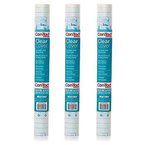 Con-Tact Brand Clear Adhesive Protective Liner to Cover Books and Documents, 13.5-Inches x 5-Feet (Pack of 3)