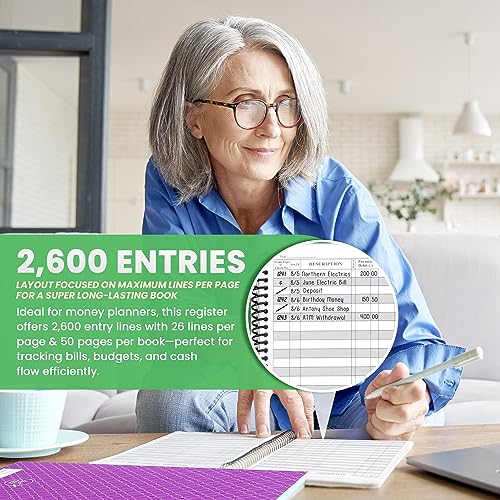 Premium Check Book Register & Debit Card Ledger Notebook – 2,600 Entries, 8.5 x 5.5 in, Purple