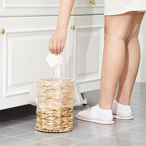 Ctosree 2 Pcs Wicker Trash Can Basket Woven Waste Basket with Lid Bathroom Wastebasket Garbage Bin with 100 Pieces of Trash Bags for Bedroom Farmhouse Home Office Kitchen(Brown, Small)
