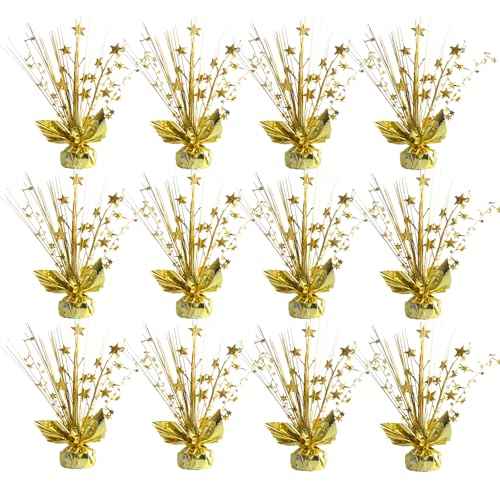 12 Pack Metallic Gold Foil Spray Centerpieces Stars Brust Table Centerpieces for Wedding Birthday Anniversary Holiday Party Decor, Metallic Star Balloon Wights for Party, Table Decor for Party