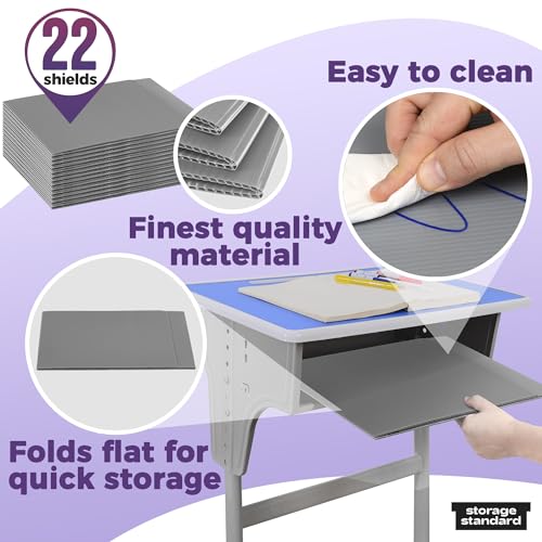 Grey 22-Pack Desk Dividers for Students Waterproof & Durable Classroom Privacy Shields - Easy-to-Clean Study Carrel Folders