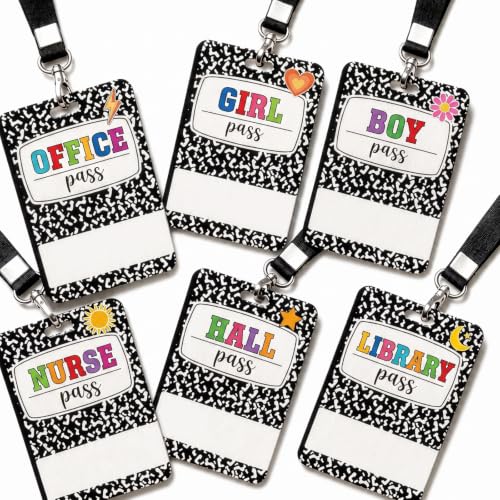 School Classroom Pass Lanyards Set of 14 PVC Student ID Badges with Neck Straps