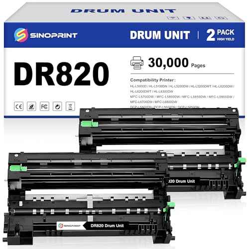 DR820 DR-820 Drum Unit (NO Toner) Compatible Replacement for Brother HL-L6200DW MFC-L5850DW MFC-L5900DW MFC-L6700DW MFC-L5800DW HLL6200DW HL-L5200DW HLL5100DN Printer (2-Pack Black)