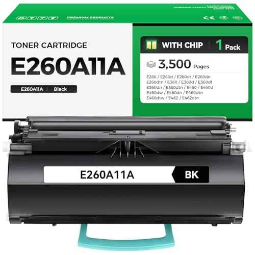 E260A11A Black Toner Cartridge with chip High Yield 1-Pack Replacement for Lexmark E260A11A Compatible with E260 E360 E460 E462 E260d E260dn E260dt E260dtn E360d E360dn E460d E460dw E462dtn Printer