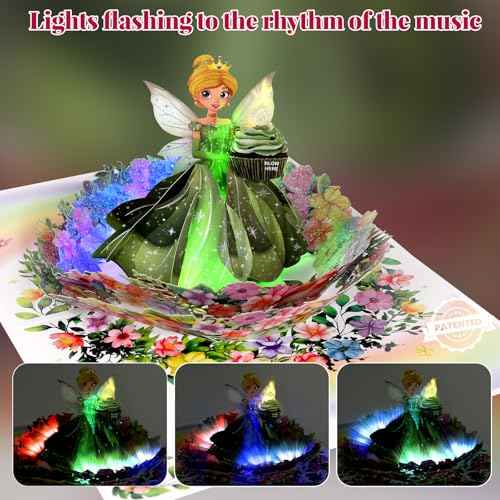 Birthday Card, 3D Pop-Up Birthday Card for Girls, Musical Birthday Card with Colorful Lights, Fairy Birthday Card for Girls, Daughters, and Granddaughters