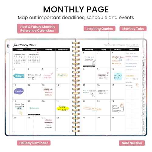 2026 Planner, Aesthetic Weekly and Monthly Planner for Women, Jan 2026 to Dec 2026, Hardcover 2026 Calendar Book with Monthly Tabs, Inner Pocket, Perfect for Office Home School - A5 (6.3" x 8.5"), Sunset