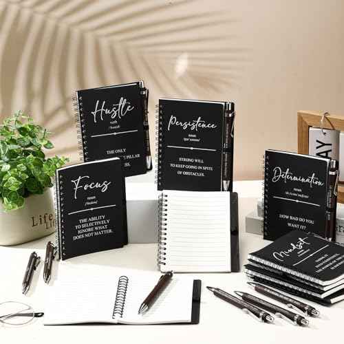 TecUnite 30 Sets Inspirational Spiral Notebooks Bulk with Motivational Bamboo Ballpoint Pens Thank You Gift Notepad Journal Employee Appreciation Gifts for Medical Assistant Staff Team Teacher (Black)