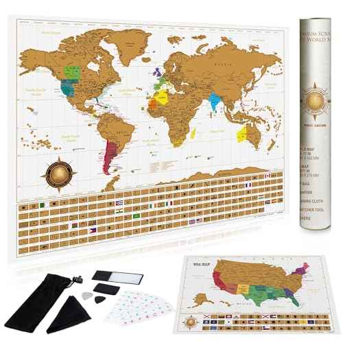 InnovativeMap Premium Scratch Off World Map Poster - Deluxe Scratch Off Map of the World with All Country Flags - Wall Art Travel Gift - Includes Accessories, 17 x 24 Inches - Black and Gold Edition