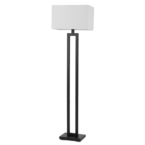 GLOBE Electric 67046 58" Floor Lamp, Matte Black Finish, White Linen Rectangular Shade, Modern Geometric Cutout Design, E26 Base