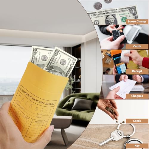 TQQBUU Classic 1000 Pcs Cash Deposit Envelopes with Gummed Flaps - 28lb Kraft Business Cash Envelopes for Retail & Restaurants