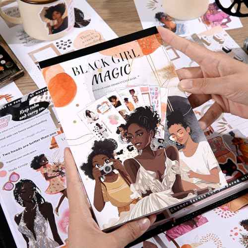 Black Girl Decal Stickers Book For Planners, Calendars, Journals, Vision Boards, Projects, Laptop & Water Bottles ? Premium Quality, Hand Drawn, Waterproof ? Scrapbook Accessories For Women - 24 Pages