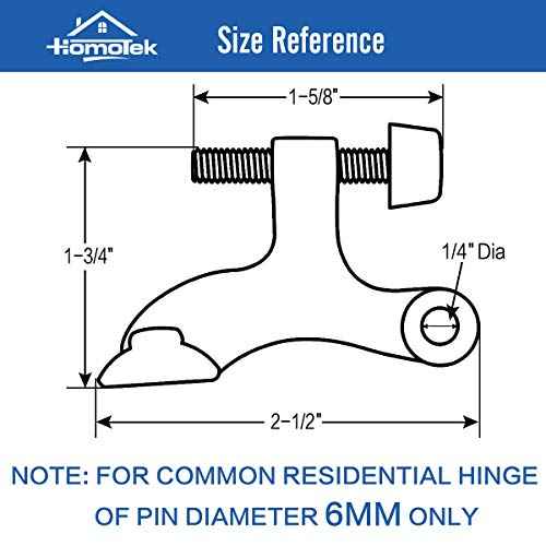 HOMOTEK 6 Pack Hinge Pin Black Door Stopper,Adjustable Deluxe Heavy Duty Door Stopper 2-1/2"x1-3/4¡±,with Black Rubber Bumper Tips