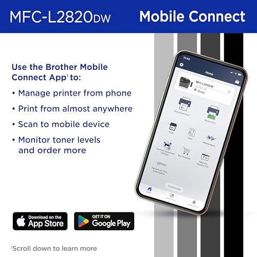 Brother MFC-L2820DW Wireless Compact Monochrome All-in-One Laser Printer with Copy, Scan and Fax, Duplex, Black & White | Includes Refresh Subscription Trial(1), Works with Alexa