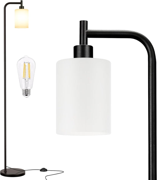 Ziisee Floor Lamp - Modern Industrial Standing Lamp with Frosted White Glass Shade | Black Tall Design for Living Room & Office (LED Bulb Included)