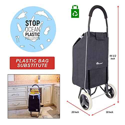 dbest products Trolley Dolly Sport ? Foldable Grocery Cart on Wheels ? Multi Use Rolling Cart with Removable Bag and Hand Truck Dolly Function, Black