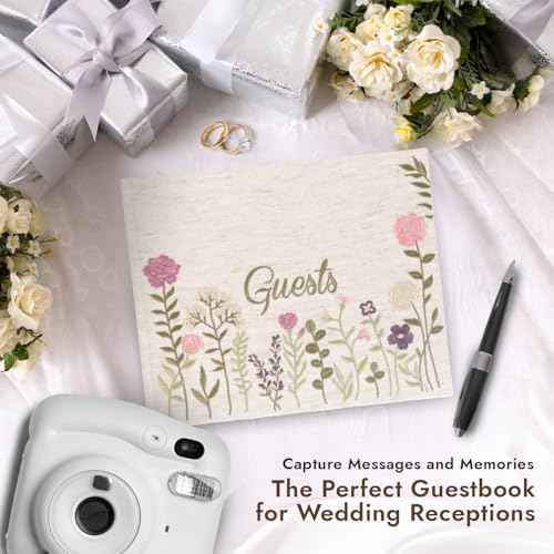 Linen Embroidered Photo Wedding Guest Book - Premium Hardcover Polaroid Guestbook for Wedding Reception, Baby Shower, Bridal Shower, Funeral, Engagements -160 Pages for Messages -10.25" ¡¿ 8.25"