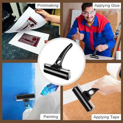 Frienda 6 Pcs 4.7 Inches Rubber Roller Black Rubber Brayer Ink Roller for Gluing Printing Inking Block Paper Crafting Press Printmaking Wallpaper Stamping Scrapbooks