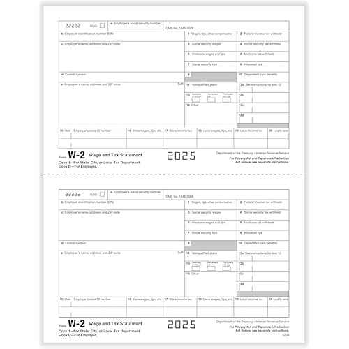 W2 Tax Forms 4 Part 2025, 50 Employees Kit of Laser Forms with 6 W3s, and 50 Self-Seal Envelopes IRS-Compatible, Great for QuickBooks and Accounting Software, All W2 Lazer Forms in Value Pack,