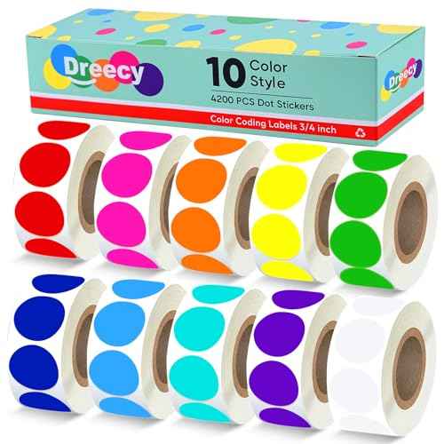 4200 PCS 3/4" Colored Dot Stickers, 10 Color Round Color Coding Labels, Circle Sticker Labels Sticky Dots Stickers for Toddlers, Organization in Office, Classroom, Home Teaching Events, Garage Sales